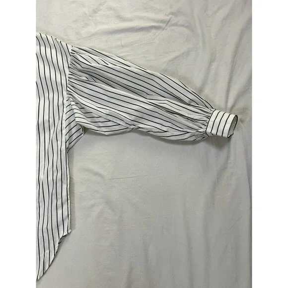 Ralph Lauren Black Label Collarless Tunic Striped Blouse Puffy Sleeves | Size 10 - Picture 4 of 15